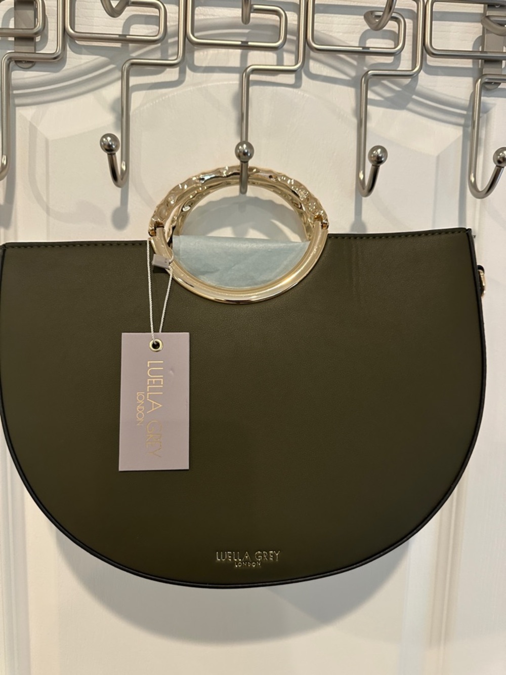 Olive Semi-Circle Handbag with Gold Ring Handle